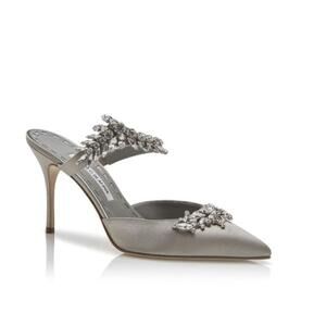New‎ Manolo Blahnik Lurum grey satin crystal embellished mules size 39EU